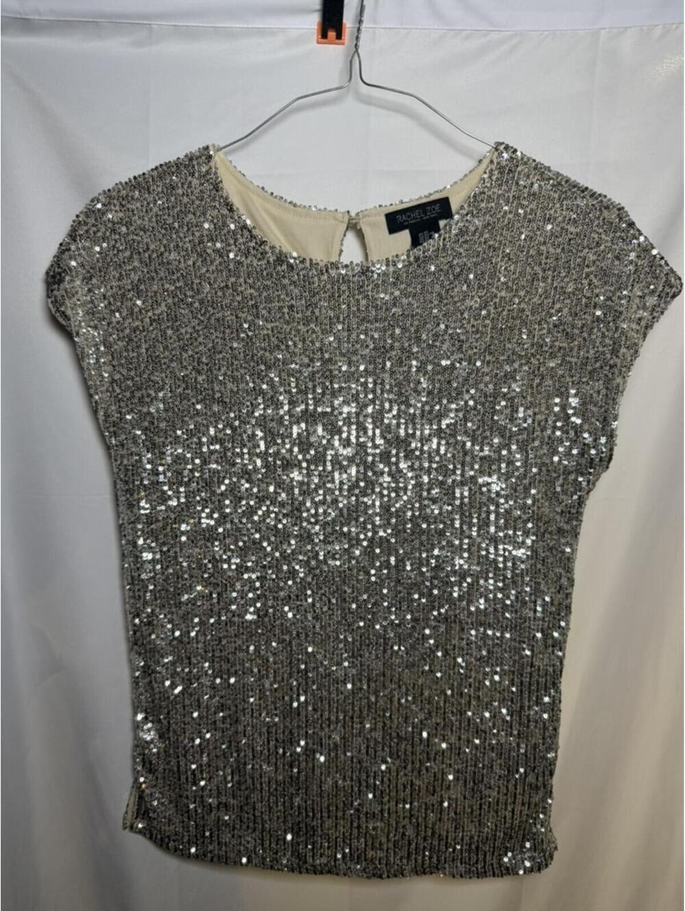Rachel Zoe Women's Champagne Sequin Cap Sleeve Top size XS